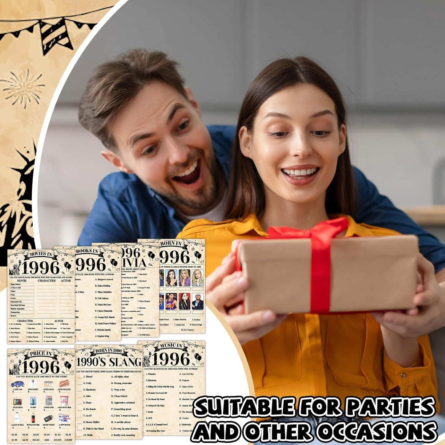 70Pcs 70th Birthday Party Games Born In 1956 Fun 1956 Trivia Music Slang Books Game Double-Sided Game Cards Vintage 70th Birthday Party Supplies for 70 Year Old Activity Anniversary Class Reunion
