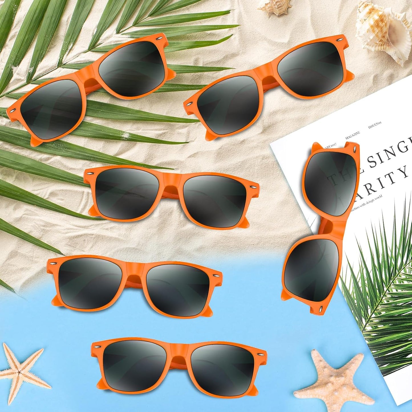 NEBURORA 6 Pack Black Sunglasses Bulk Retro Black Shades Party Sunglasses for Adult Men Women Summer Beach Party Accessories