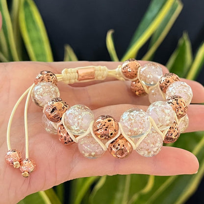 ARTSY Crafts Glow in The Dark Firefly Beads Bracelets, 7 Chakras Crystal Mermaid Glass Beaded Bracelets for Anti Anxeity Healing Energy Money Wealth Abundance Stackable Bangle Wristband