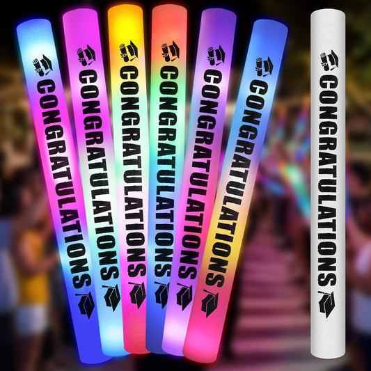 Huquary 50 Pcs Graduation Party Favors LED Foam Light up Sticks Bulk, Glow in The Dark Graduation Party Supplies with 3 Modes Colorful Flashing for Congratulation Grad Celebration Decoration(Black)