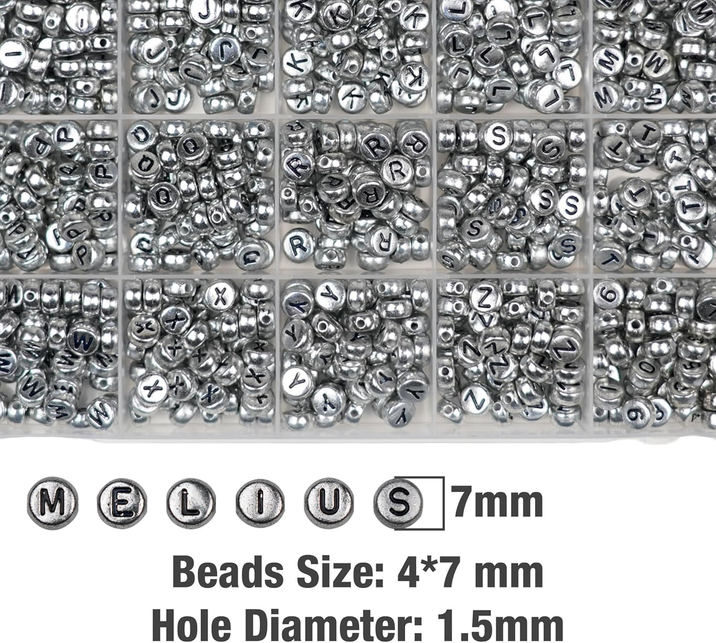 Melius 1450Pcs Acrylic Glow Letter Beads, Alphabetical Glowing in The Dark Beads in 28 Grid Box for Jewelry Making, DIY Bracelets, Necklaces, Key Chains (Glowing, 4x7mm)