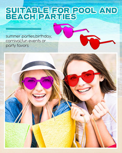 Photect 12 Pair Heart Shaped Sunglasses Neon Color Transparent Heart Glasses for Women Party Favor