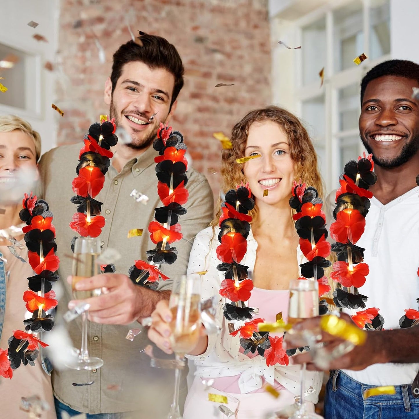 Sherr 24 Pcs LED Leis Light Up Purple and Gold Hawaiian Flower Necklaces, Graduation 2026 Party Supplies, Class of 2026 Leis for Beach Wedding Luau Glow Party Favors