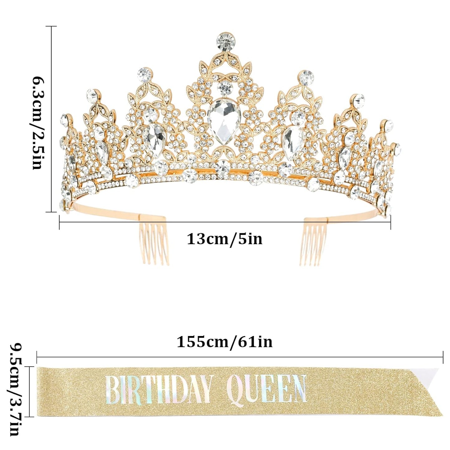 CAVETEE Red Black Birthday Crown and Sash for Women Sash & Rhinestone Tiara Set Red and Black Party Decorations Birthday Queen Crowns Tiaras for Women