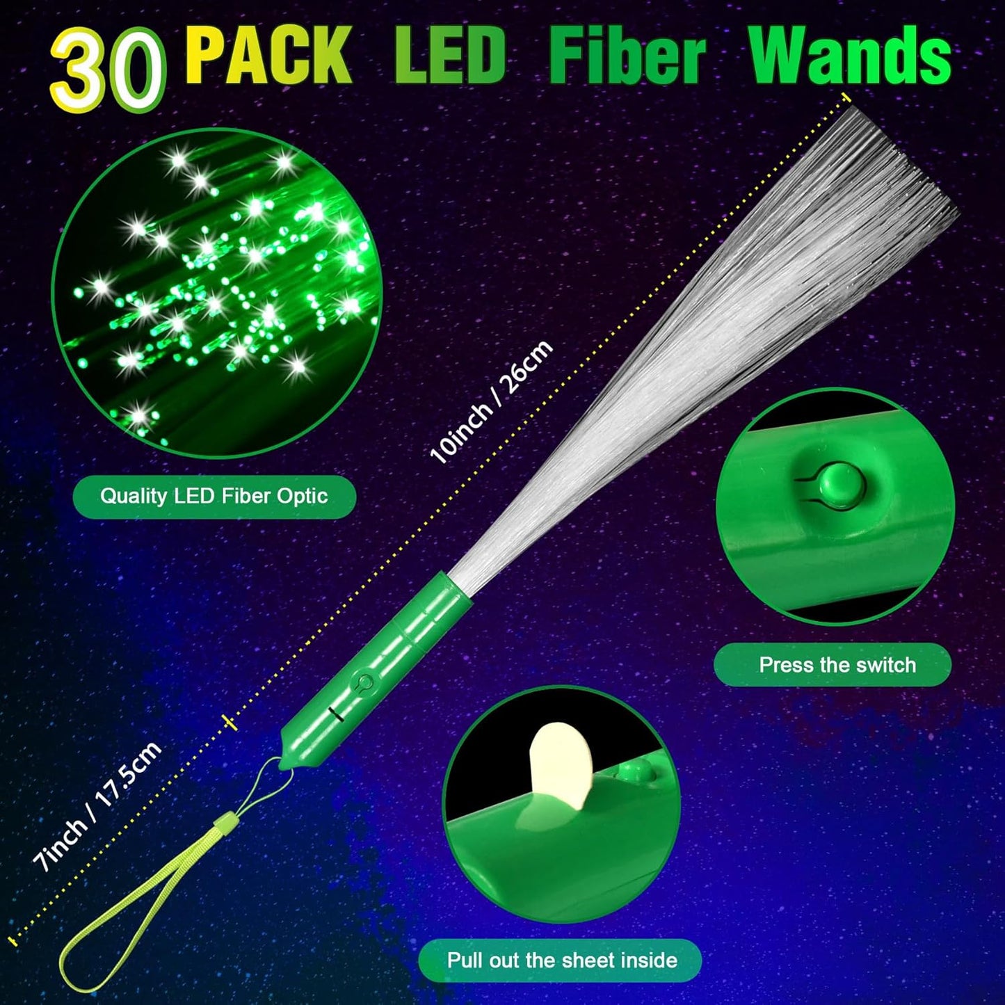 30 Pack Blue Fiber Optic Wands Glow Fiber Wands Bulk LED Light Up Wands with 3 Flashing Modes LED Flashing Sticks for July 4th Halloween Christmas Wedding Birthday Carnival Bachelor Party