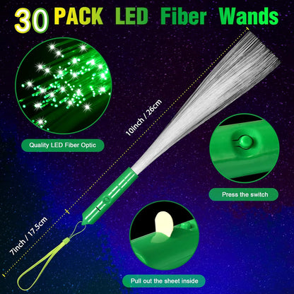 30 Pack Blue Fiber Optic Wands Glow Fiber Wands Bulk LED Light Up Wands with 3 Flashing Modes LED Flashing Sticks for July 4th Halloween Christmas Wedding Birthday Carnival Bachelor Party