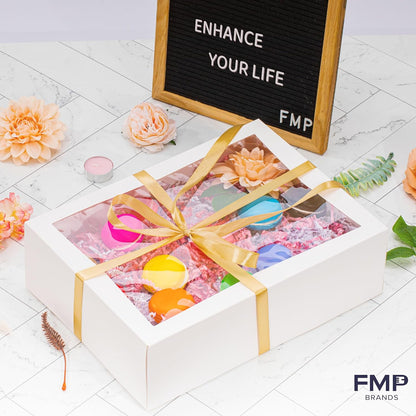 Fit Meal Prep 18 Pack 14 x 10 x 4 Inches White Bakery Boxes with Window, Auto-Popup Cardboard Gift Packaging and Baking Containers, Cupcake, Cookie and Loaf Bread Boxes