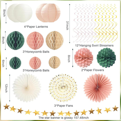 Tissue Paper Pom Poms - 23 PCS Dusty Blue Paper Flowers Pom Pom Kit Circle Dot Party Banner Hanging Swirl Party Decorations for Wedding Birthday Baby Shower Bridal Shower Tea Party