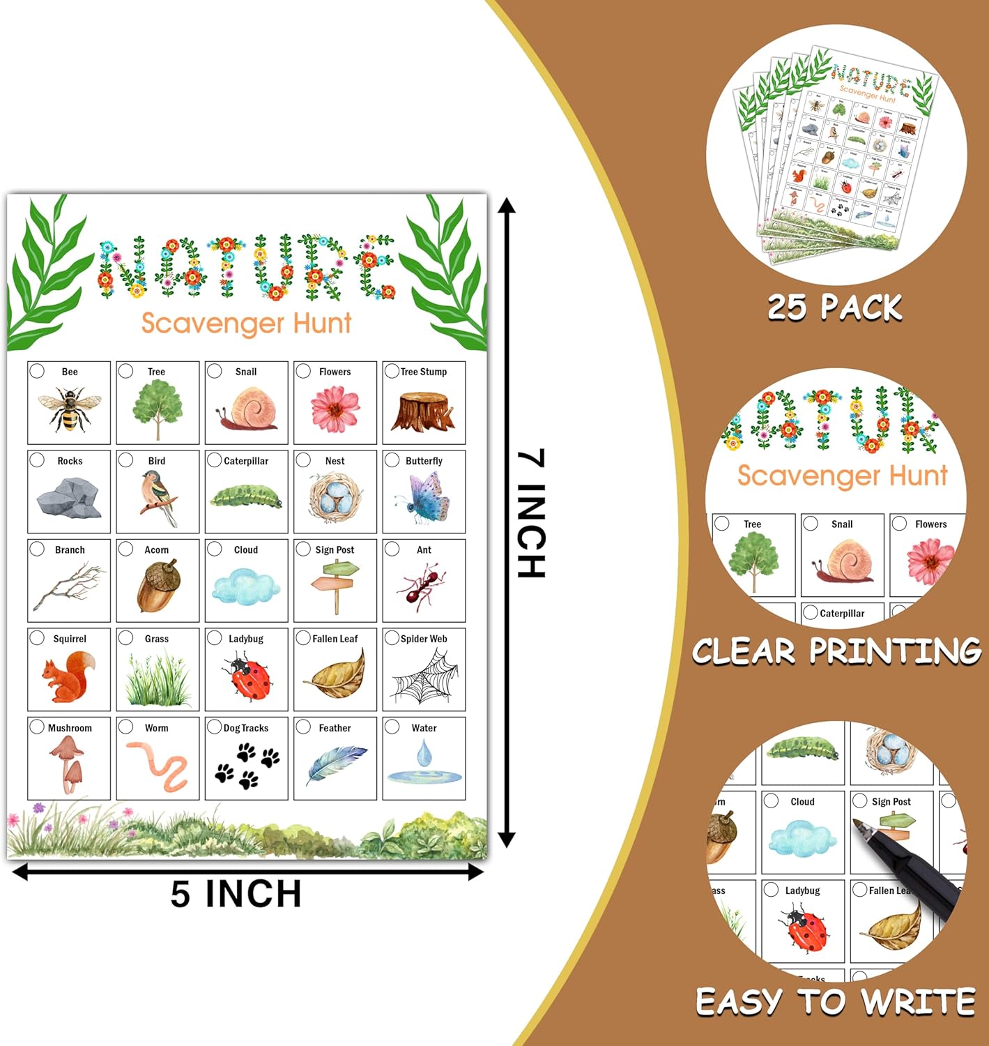 Nature Scavenger Hunt Game, Camping Treasure Hunt Party Games Cards, Birthday Activities for Adults, Holiday Hunt for Family and Friends, Spring Scavenger Hunt Party Supplies Decorations (25 Pack)-02