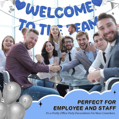 Fulmoon Pre Strung Welcome to The Team Banner with Two Heart Signs, NO DIY, Glitter Welcome Party Supplies for New Employee, Coworker, Colleague, Staff, Team Member Office Decorations(Champagne Gold)