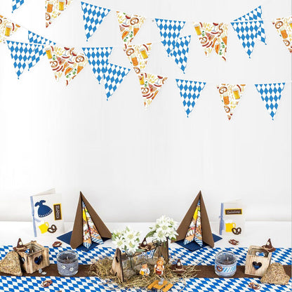 32Ft Dusty Blue Party Decorations Retro Blue Gingham Triangle Banner Flag Pennant Fabric Garland Streamers for Nautical Wedding Birthday Ahoy Achor Bridal Baby Shower Under The Sea Decor Supplies
