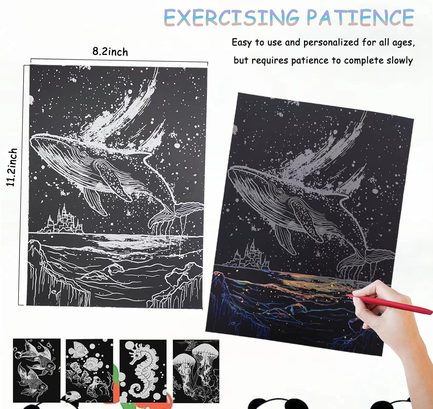 Scratch Art Bookmarks Kit, 24 Sheet Paper with Scratching Tools for DIY Party Favors, Christmas Stocking Stuffers