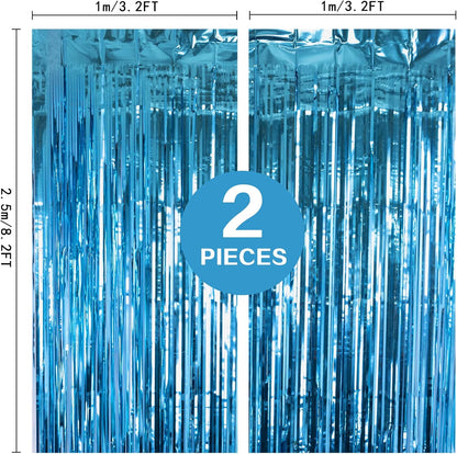 2 Pack 3.2ft x 8.2ft Silver Metallic Tinsel Foil Fringe Curtains, Door Streamer Photo Booth Backdrop for Birthday Graduation Engagement Bridal Shower Bachelorette Baby Shower Party Decorations