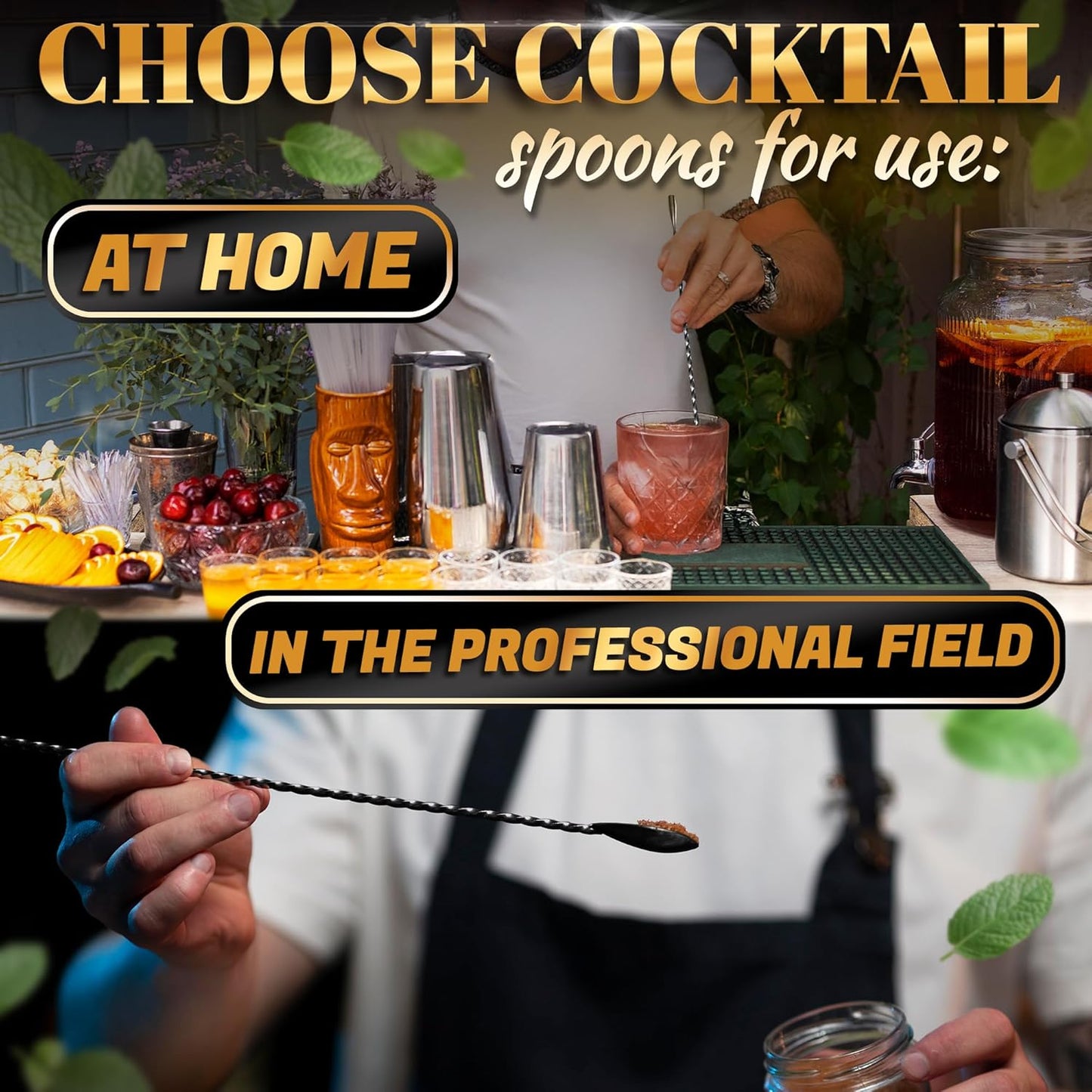4 Pcs Bar Spoon Cocktail Mixing – Stirs Deep Glasses All the Way to the Bottom, Even Mixing & Easy Drink Layering – 12'' Long Balanced Stainless Steel Cocktail Stirrers for Drinks with Twisted Handle