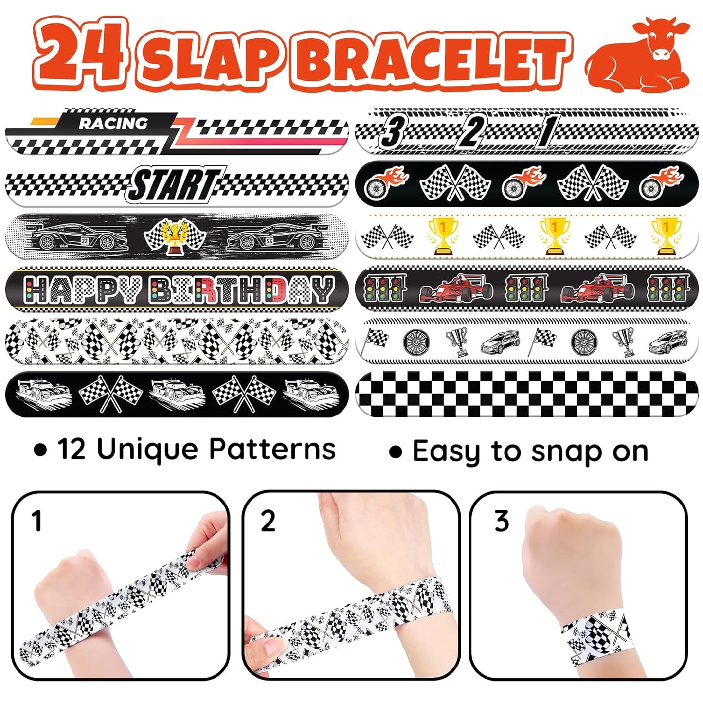 96 PCS Checkered Flags Party Favors Set – 72 Pre-Cut Temporary Tattoos & 24 Slap Bracelets for Kids, Perfect for Racing Birthday Parties, Car-Themed Celebrations & Classroom Rewards