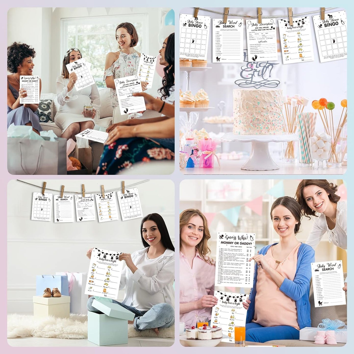 Yinder 145 Pcs Baby Shower Games Activities Cards with 20 Pencils Includes Baby Bingo Description and Wishes Guess Who Price is Right Word Scramble Game(Here Comes the Son)