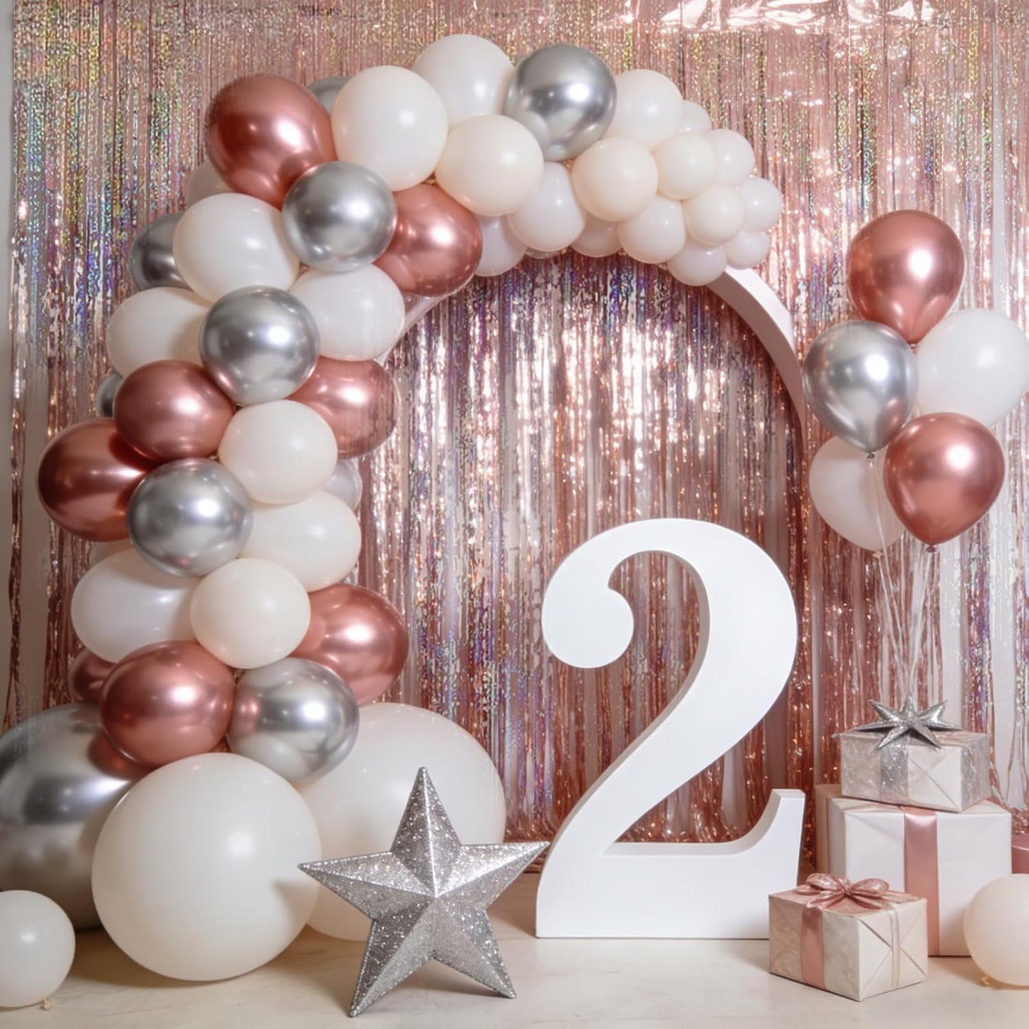 4 Packs Silver Foil Fringe Curtain, Silver Glitter Metallic Tinsel Backdrop for Birthday, Wedding, Baby Shower, Bachelorette, 70s 80s 90s Theme Disco Party, Iridescent Party Decorations Supplies