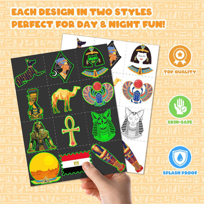 96 PCS Ancient Egypt Party Favors Set – 72 Pre-Cut Temporary Tattoos & 24 Slap Bracelets, Perfect for Egyptian-Themed Events, Travel-Inspired & Ancient History Gifts