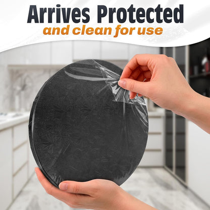 12 Inch Cake Drum, Black Cake Board for Picture-Ready Celebration Cakes, 1/2 Inch Thick Round Cardboard Base with Grease & Moisture Resistant Surface and Decorative Pattern for Parties and Weddings