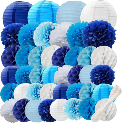 WOLHOWLTD Mermaid Theme Paper Decoration Set - 33 Pcs Paper Lanterns, Pompoms, Honeycomb Decorations for Mermaid Theme, Baby Shower,Wedding Rainbow Birthday Party Home Decoration(Pink Blue Purple)