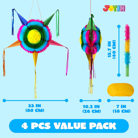 JOYIN 33 Inch Large Star Pinata, Foldable Mexican Fiesta Pinata with Vibrant Honeycomb Center, Traditional Colorful Party Decorations for Cinco De Mayo, Kids Birthday Supplies & Taco Tuesday