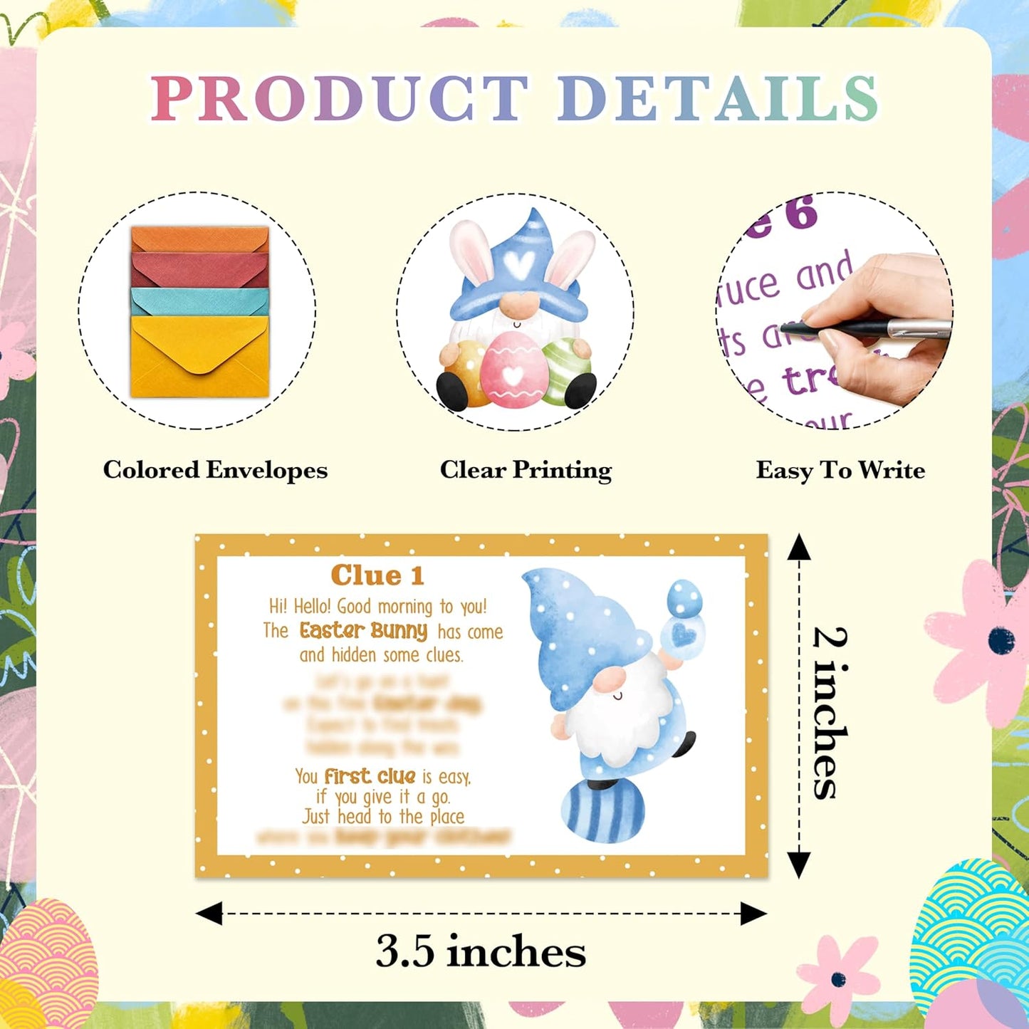 Easter Scavenger Hunt, Easter Gnomes Treasure Hunt Clues Cards with Envelopes, Easter Games for Adults, Easter Egg Hunt Supplies, Easter Party Decorations Spring Activities -01