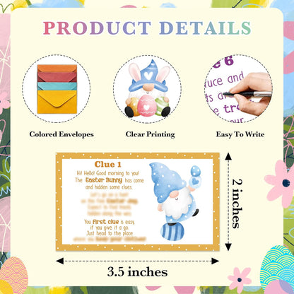 Easter Scavenger Hunt, Easter Gnomes Treasure Hunt Clues Cards with Envelopes, Easter Games for Adults, Easter Egg Hunt Supplies, Easter Party Decorations Spring Activities -01