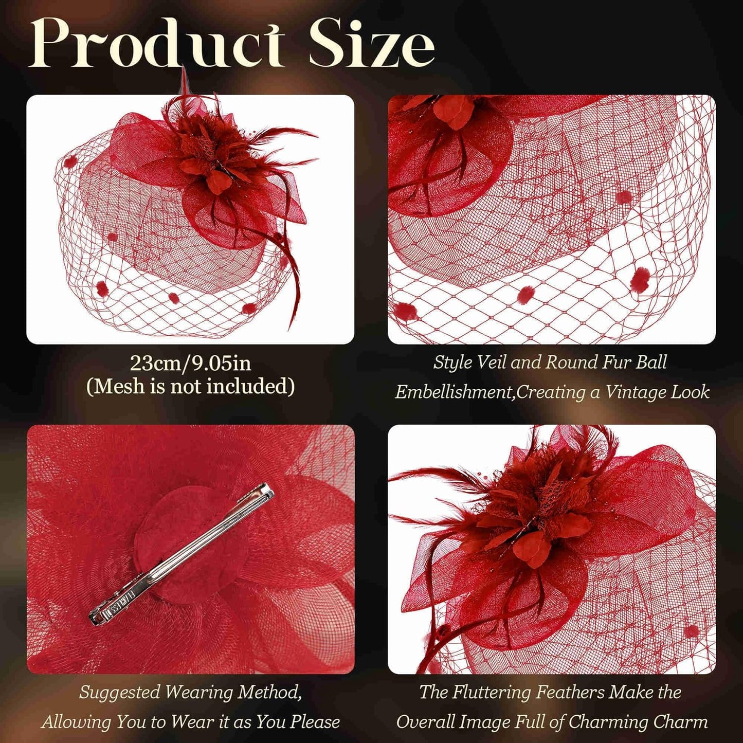 Fascinators Hats for Women Tea Party Hat Feather Mesh Headband Vintage Lace Cocktail Headwear Veil Hair Clip Church