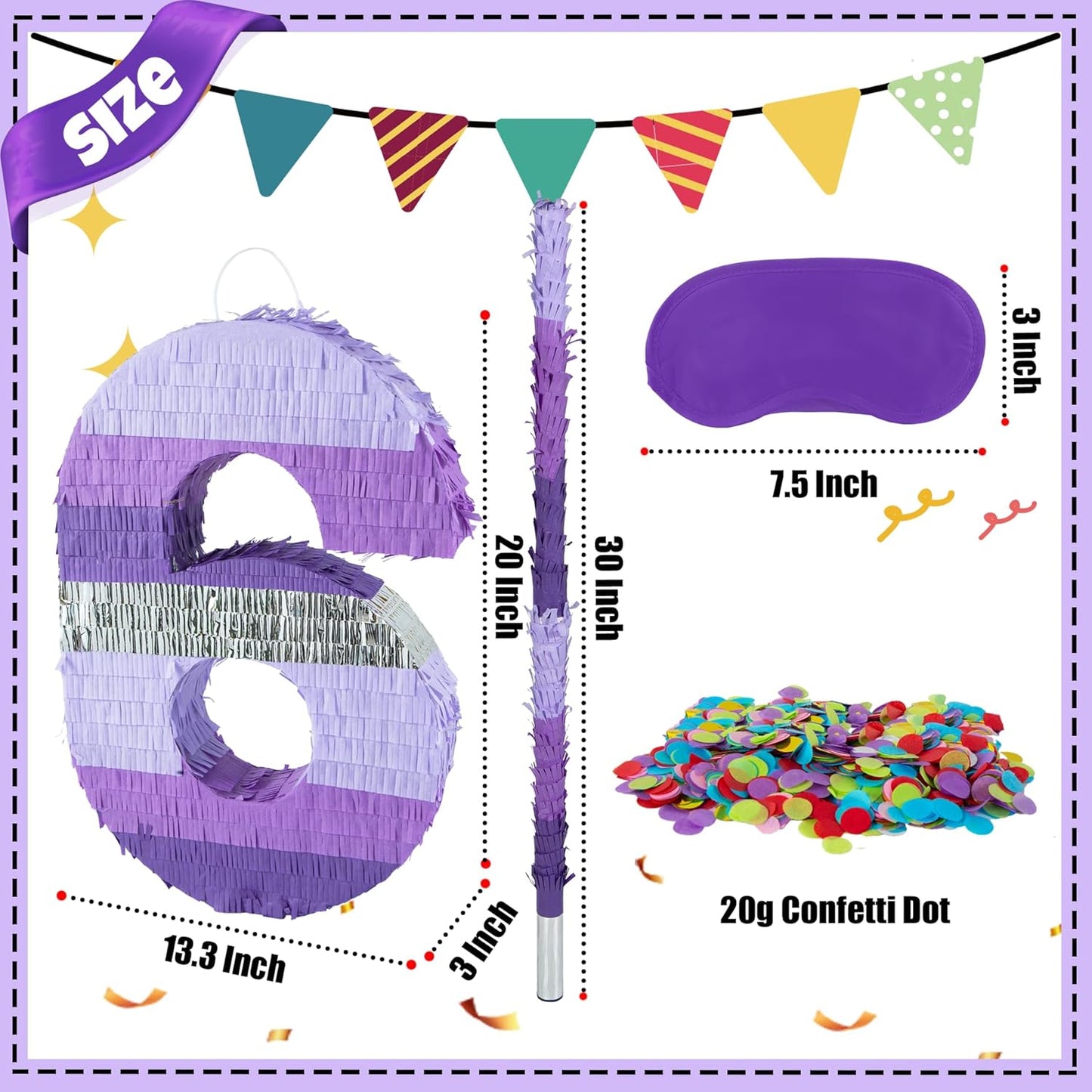 PCFING 20 Inch Number 1 Piñata Purple Silver with 30 Inch Piñata Stick Blindfold Confetti for Boy Girl Kids Birthday Party Decorations, Anniversary Celebration, Fiesta