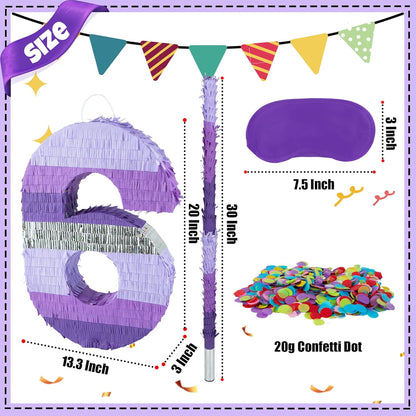 PCFING 20 Inch Number 1 Piñata Purple Silver with 30 Inch Piñata Stick Blindfold Confetti for Boy Girl Kids Birthday Party Decorations, Anniversary Celebration, Fiesta