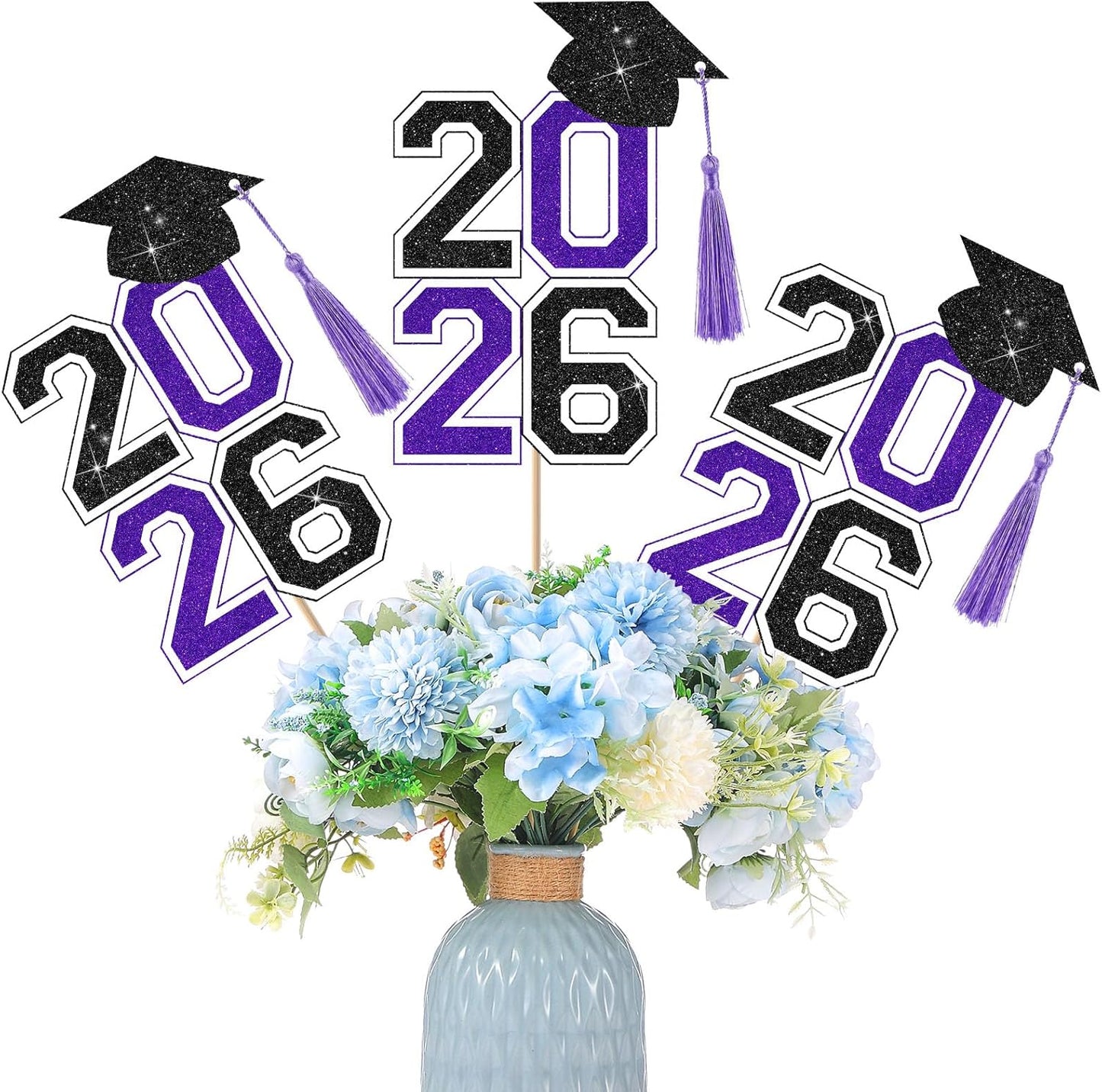 10 Pcs Graduation Table Centerpieces Sticks with Tassels, class of 2026 Grad Cap Picks Table Decoration Cupcake Toppers for Party Centerpiece Decoration Supplies(Blue and Gold)