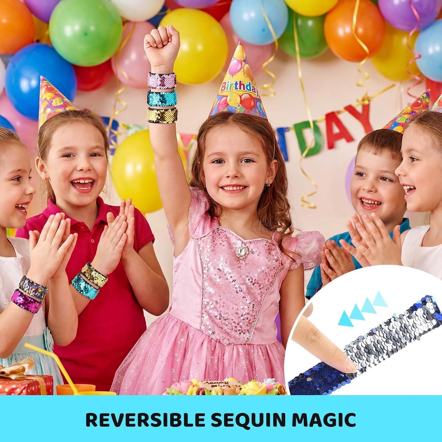 VGOODALL 12 PCS Glitter Slap Bracelet for Kids Sequin Mermaid Bracelet Wristband for Birthday Party Favors Supplies