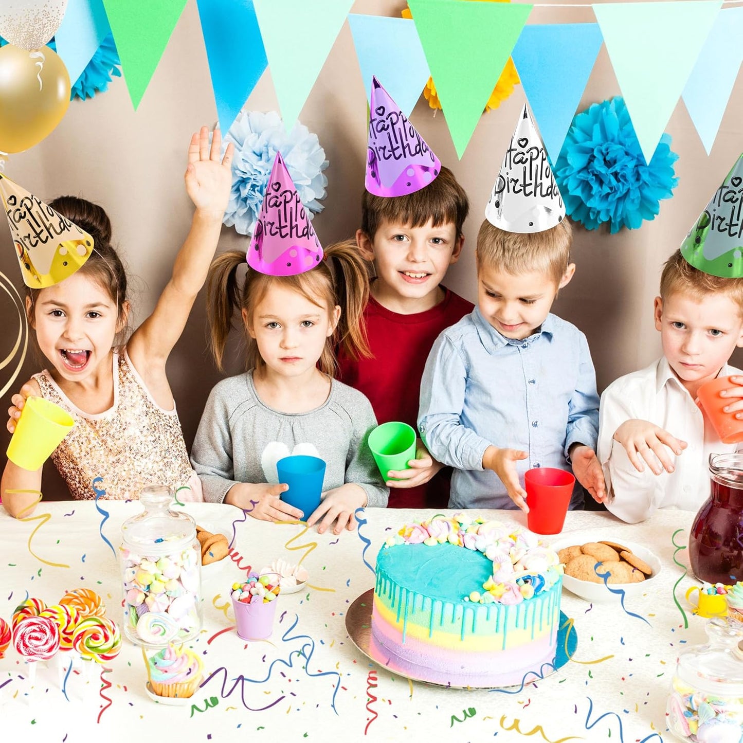CANREVEL Party Hats for Adults, Birthday Party Headwear Supplies, Cone Hats Bulk for Women Men