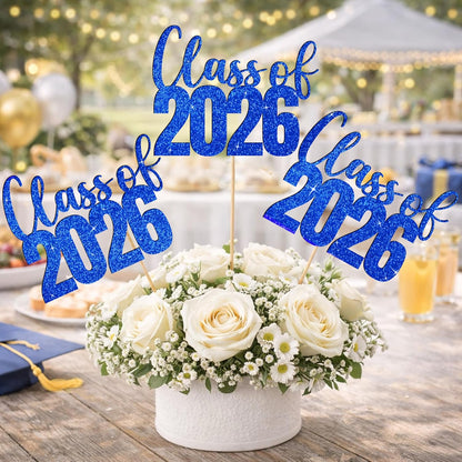 Class of 2026 Centerpieces Sticks for Graduation, 16 Pcs Graduation Decorations Cake Toppers, Graduation Theme Party Decorations Supply(BG)