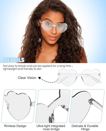 Photect 12 Pair Heart Shaped Sunglasses Neon Color Transparent Heart Glasses for Women Party Favor