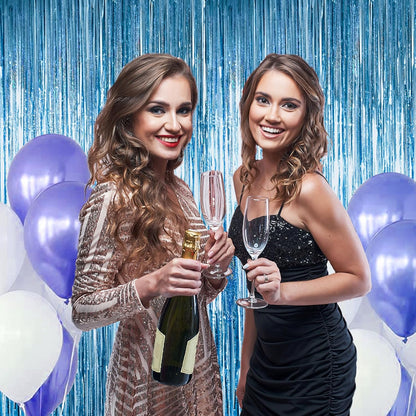 2 Pack Shiny Silver Tinsel Foil Fringe Curtains, 3.3ft x 6.6ft Iridescent Streamers Party Photo Backdrop for Birthday, Wedding, Engagement, Bachelorette Party Decoration