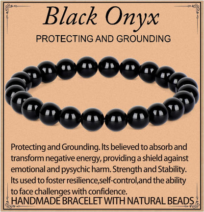 LPBeads Handmade Natural Gemstone Stretch Elastic Bracelet Healing Crystal Round Stone Beads Jewelry Gifts for Women Men