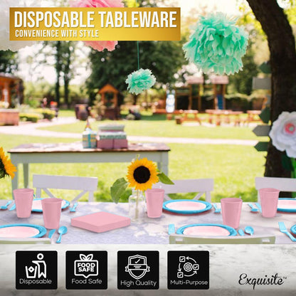 350 Pcs Black Plastic Plates For Party, Black Disposable Plates Set, 50 Of Each 9" Dinner Plate Set, 7" Dessert Plate, Cups, Napkins & Cutlery Plastic Dinnerware Set Exquisite