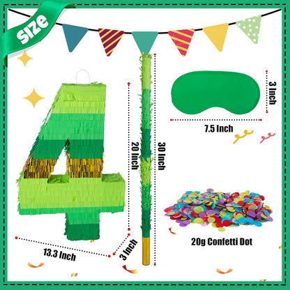 PCFING 20 Inch Number 1 Piñata Green Gold with 30 Inch Piñata Stick Blindfold Confetti for Boy Girl Adults Birthday Party Decorations, Anniversary Celebration, Fiesta