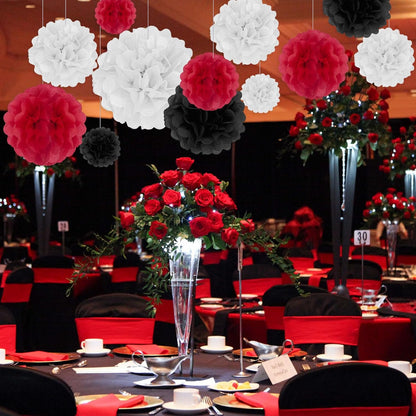 Tissue Paper Pom Poms, Pink Tissue Paper Flowers, Hanging Flower Balls for Weddings Fiesta Parties Birthday Baby Showers Classroom Bridal Shower Decoration (18Piece Set-6/10/12/14Inch)