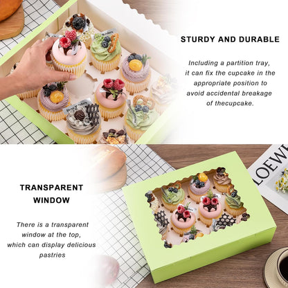 Hoewina 6PCS Cupcake Boxes - Hold 12 Count Cupcake Containers with Window, Food Grade Cupcake Holder Easy Transport and Presentation - Ideal for Cupcakes, Desserts, and More