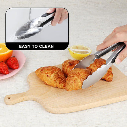 Hotec Stainless Steel Kitchen Tongs, Set of 2-9", Locking Metal Food Tongs for Cooking, Serving, BBQ, Grill Non-Slip Grip