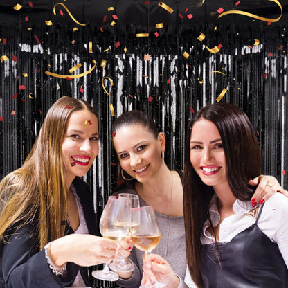 2 Pack 3.2ft x 8.2ft Silver Metallic Tinsel Foil Fringe Curtains, Door Streamer Photo Booth Backdrop for Birthday Graduation Engagement Bridal Shower Bachelorette Baby Shower Party Decorations