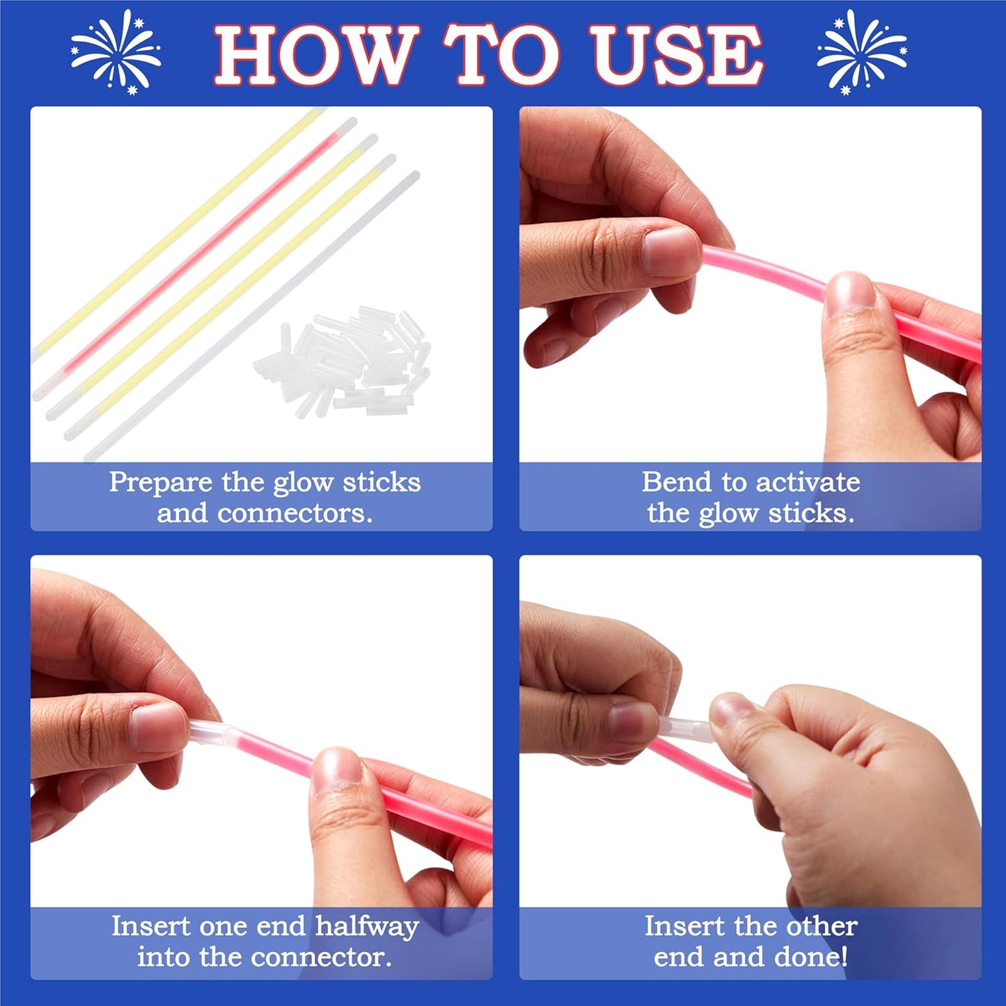 JOYIN 324 Pcs 4th of July Glow Sticks with Connectors, 8" Red White Blue Glow in the Dark Bracelets Necklaces for Kids Adults, Patriotic Light Up Toys for Independence Day Party Favor Accessory Supply