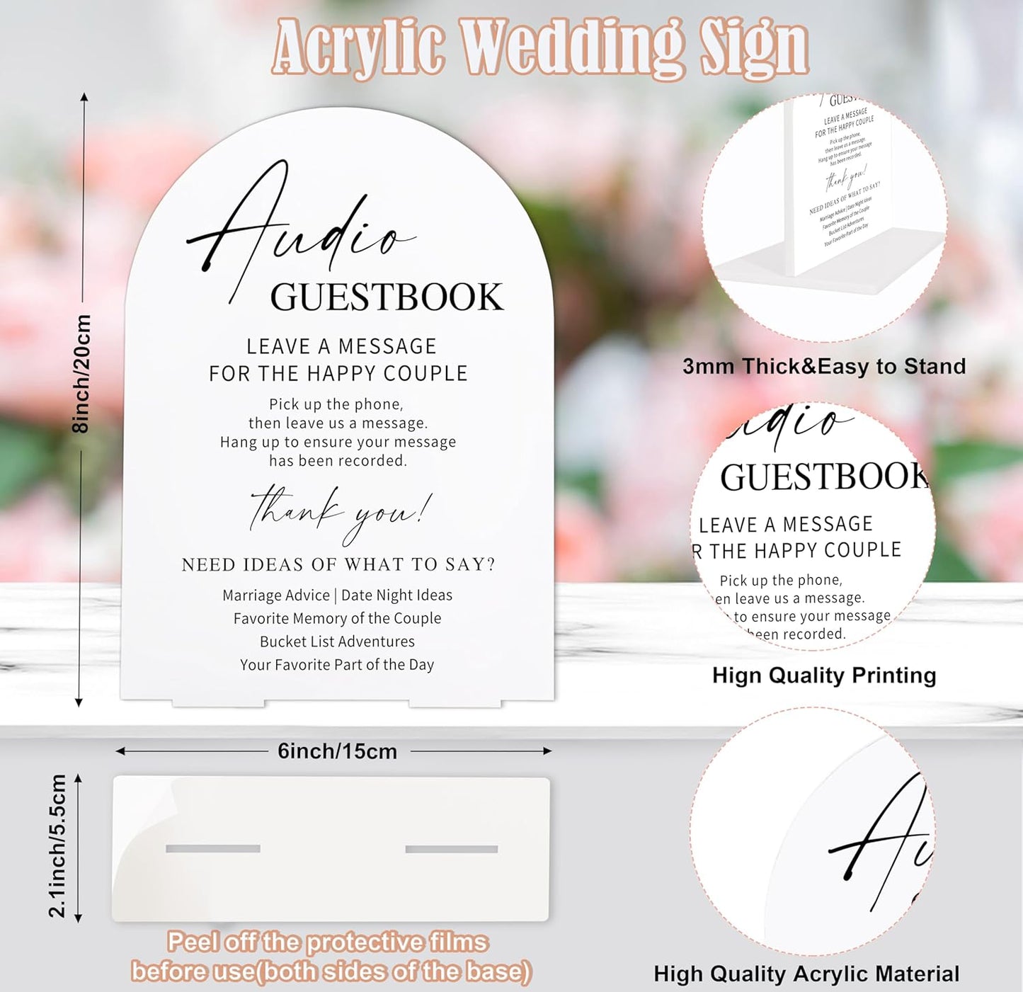 Sign Our Bible Wedding Sign, White Acrylic Wedding Guest Book Sign, Bridal Shower Decor, Elegant Arch Acrylic Table Top Signs for Reception Marriage Engagement Party Decorations