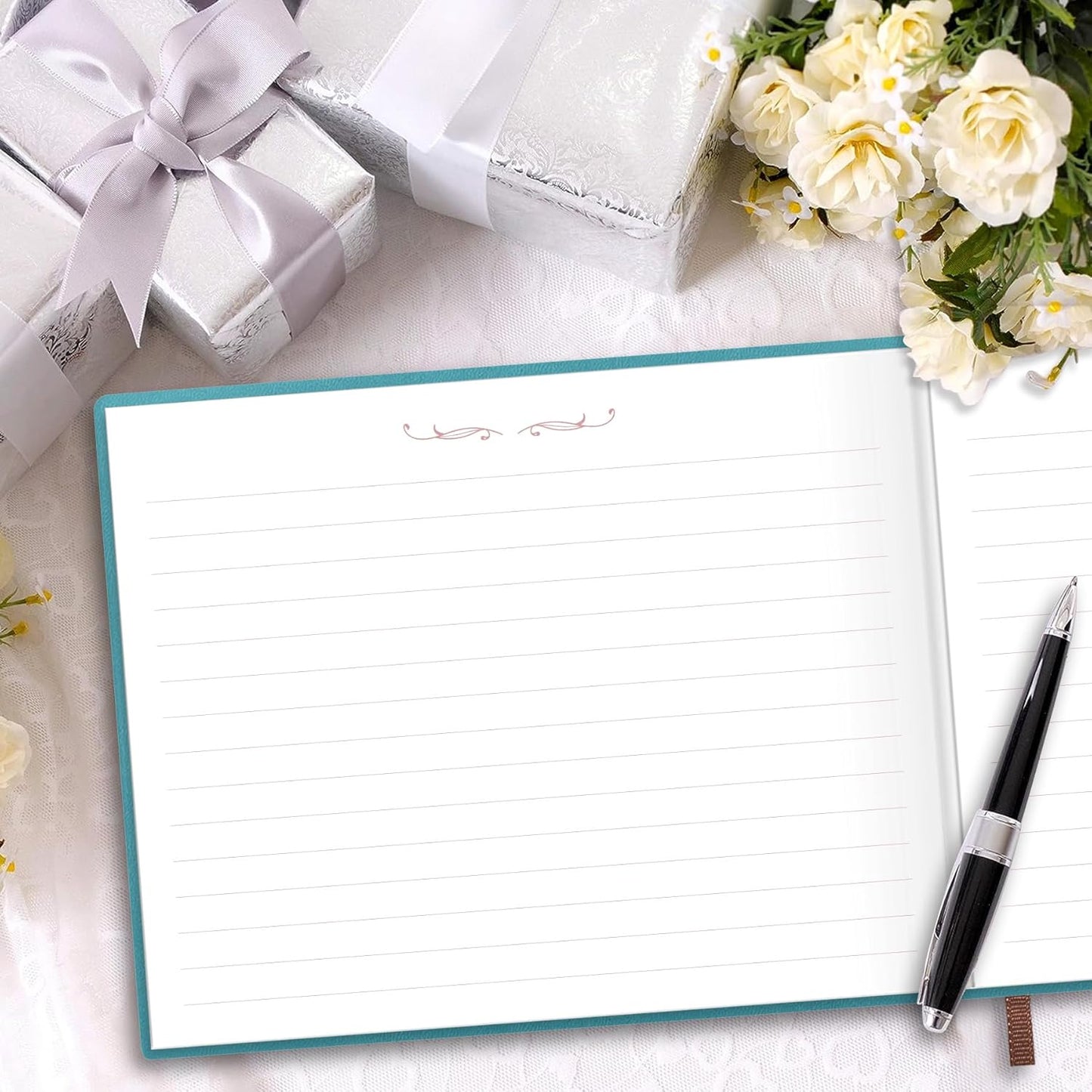 Elegant Wedding Guest Book - Perfect for Wedding Receptions, Baby Showers, Birthdays and Special Events - 7" x 9" Sign in Book - 120 Lined Pages - Leather Hardcover - Pink