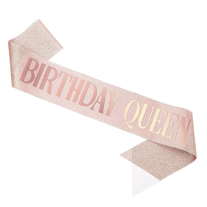 Piriuuo Rose Gold Birthday Queen Sash, Glitter Happy Birthday Sash for Women with Gold Foil 'Birthday Queen' Birthdays Sashs for Girls Women