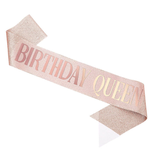Piriuuo Rose Gold Birthday Queen Sash, Glitter Happy Birthday Sash for Women with Gold Foil 'Birthday Queen' Birthdays Sashs for Girls Women