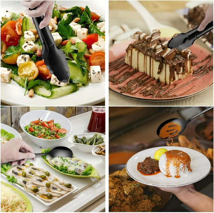 Serving Utensils, XEVOM 6-Piece Stainless Steel Serving Utensil Set Include Serving Spoon, Slotted Serving Spoon, Serving Fork,Serving Tong, Appetizers Tong,Pie Server (Silver), Regular
