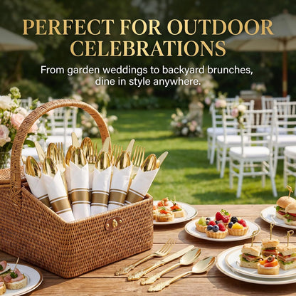 Liacere 100 Pack Silver Plastic Silverware-Pre Wrapped cutlery and Napkin-Pre Rolled Silverware Disposable 100 Forks, 100 Knives 100 Spoons, 100 Napkins Plastic Utensils＆Wedding